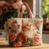 ハンドメイドトートバッグ - 赤毛猫とバラ