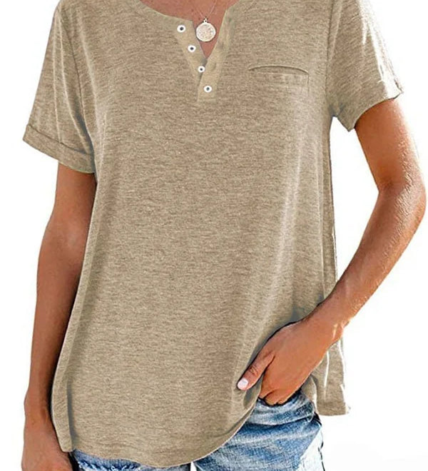 Eira™ おしゃれな無地ポケット付きショートスリーブTシャツ