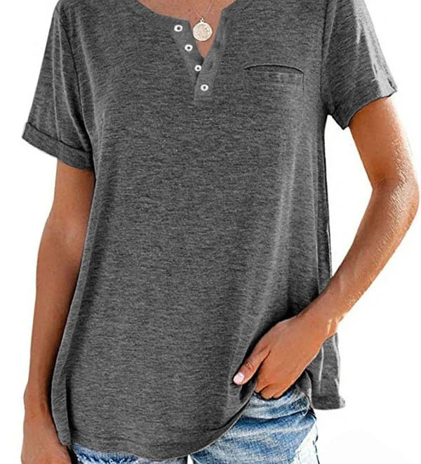 Eira™ おしゃれな無地ポケット付きショートスリーブTシャツ