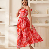 レッドオリーブミディドレス