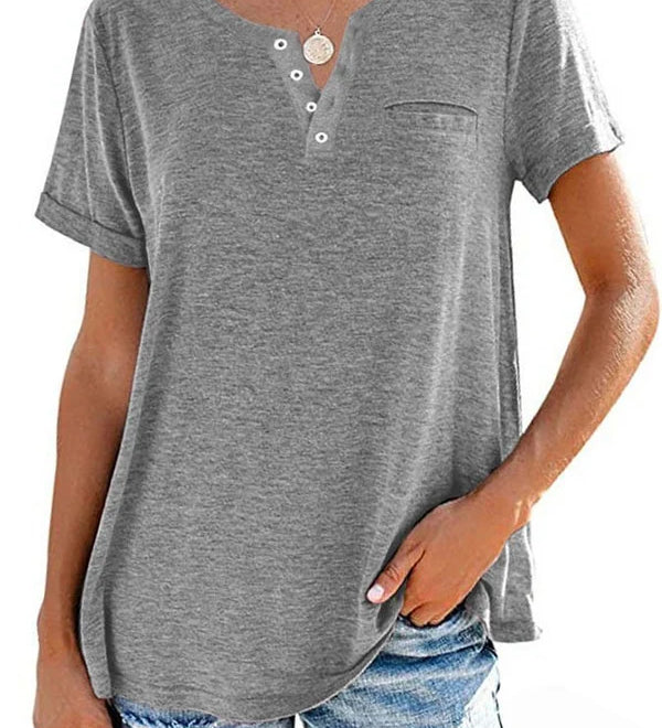 Eira™ おしゃれな無地ポケット付きショートスリーブTシャツ