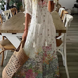 Dúnia™ フラワープリントとフリルのロングドレス